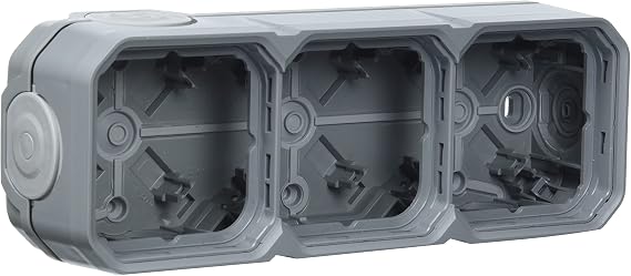Legrand - Plexo 3-station waterproof case for horizontal or vertical surface mounting equipped with 5 soft end caps with grey finish