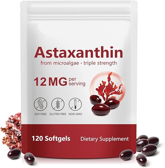 Astaxanthin 12mg Premium Astaxanthin Antioxidant Supplements Triple Strength Skin Vitamins for Women with Antioxidant Activity Supports Eye, Joint, Internal Circulation, Skin Health (120PCS)