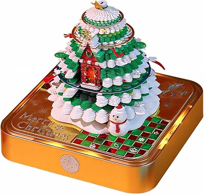 OKYUK 3D Desk Calendar 2025, Tear-Away 3D Art Memo Pad Paper Notepad with Led Light, Art Calendar Paper Carving, Holiday, New Year Gift Christmas Tree