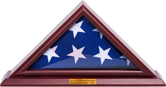DECOMIL - 3x5 Flag Display Case, Cherry Finish, Small Shadow Box (Not for Burial Funeral Flag) with A Customized Name Plate