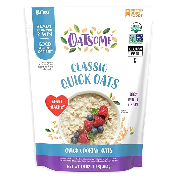 Oatsome Organic Quick Oats 1 lb, Quick Cooking, Non GMO, Gluten Free
