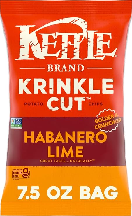 Kettle Brand Potato Chips, Krinkle Cut, Habanero Lime Kettle Chips, 7.5 Oz