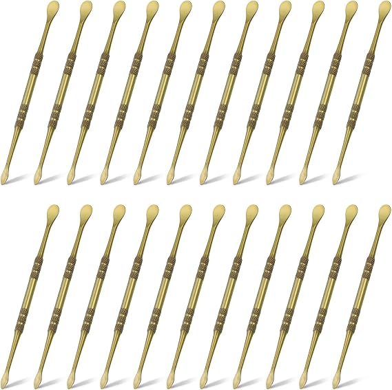 HARFINGTON 22pcs Wax Carving Tool 4.8" Double-Headed Stainless Steel Sculpture Tools Kit Modeling Engraving Sculpting Spoons for Clay Pottery Crafts Shaping, Green Gold