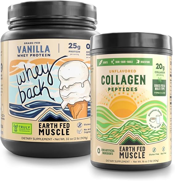 Earth Fed Muscle Vanilla GrassFed Whey + Unflavored Collagen Peptides Power Bundle