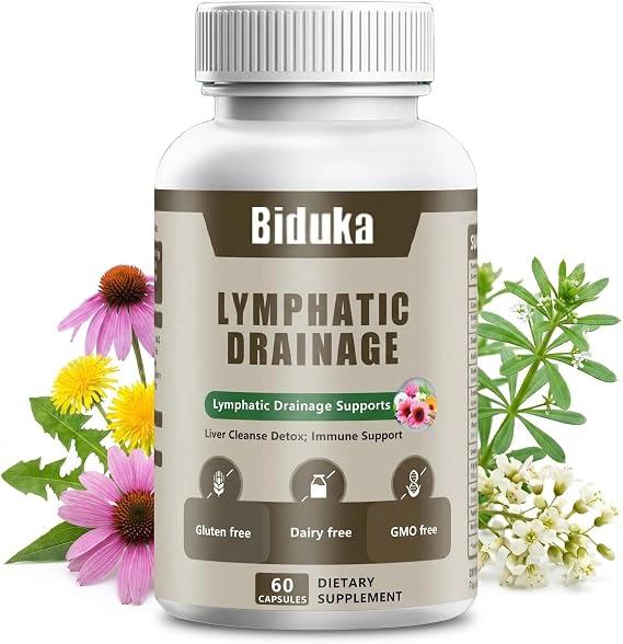 Lymphatic Drainage Capsules 11-in-1 Herbal Detox Supplement Echinacea Dandelion Burdock Cleavers Rutin Bromelain Kelp Turmeric, Fluid Balance Light Feeling Immune Circulation Support for Men Women