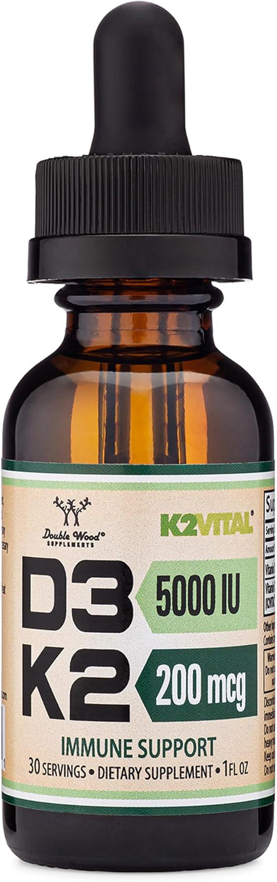 Vitamin D3 + K2 Drops 5,000 IU + 200mcg K2, Bone + Immune, 30 Servings | Bone, Immune + Heart Supplement, Patented K2Vital (99.9% All-Trans MK-7), Calcium-Metabolism Support, Tasteless MCT Base