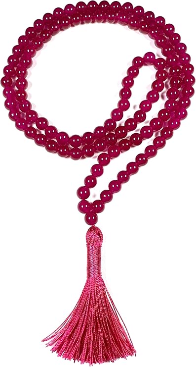 Red Jade Mala Beaded Necklace - Hand Knotted 8mm 108 Prayer Beads - Heart Chakra, Vitality, Passion