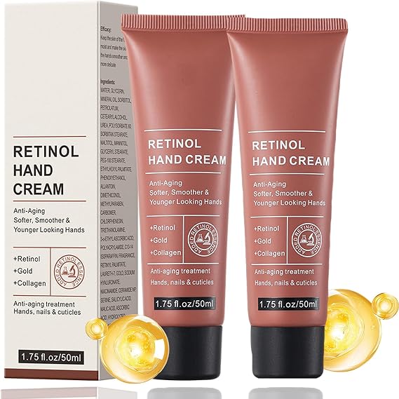 Retinol Anti-Aging Hand Cream - Firming & Moisturising Treatment, Intense Hydration for Dry, Cracked Hands, Visibly Reduces Wrinkles & Restores Elasticity, Care for Skin, Nails & Cuticles, 2PCS