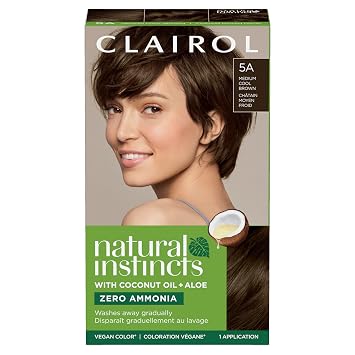 Clairol Natural Instincts Demi-Permanent Hair Dye, 5A Medium Cool Brown | AmmoniaFree, Vegan Hair Color with Coconut Oil & Aloe Vera | Pack of 1