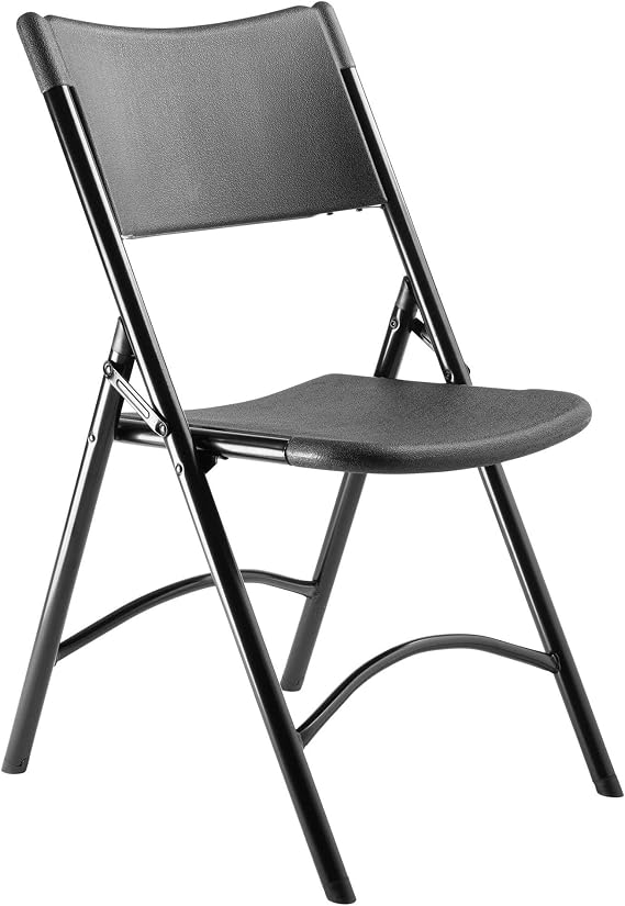 National Public Seating 600 Series Heavy Duty Plastic Lightweight Portable Folding Chair with Steel Frame and 2 Cross Braces, Black - 4 Pack