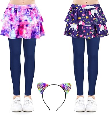 ZukoCert 2 Pack Skirt Leggings for Girls, Girls Skirts with Leggings 4-10 Year Old