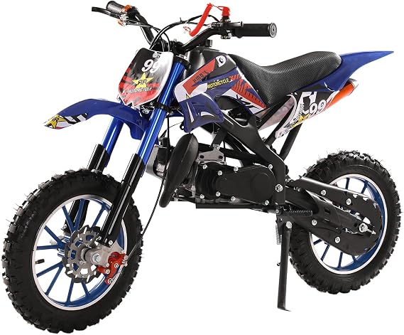 49cc 2-Stroke Kids Dirt Bike,Gas Powered Motocross Off Road Mini Motorcycle, Max Speed 40KM/H With Front Rear Disc Brakes, For Outdoor Adventure Trail Riding In Youth Ages 8-12, Load 150Kg Blue