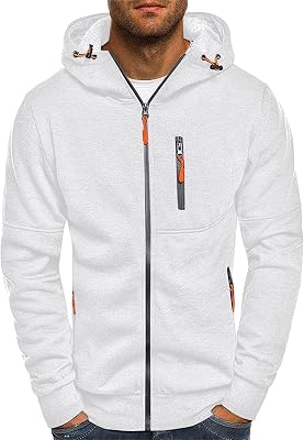 evzosrz Mens Hoodie Sweatshirts Full-Zip up Sports Jacket Long Sleeve Lightweight Slim Fit Fluorescent Pullover with Pockets
