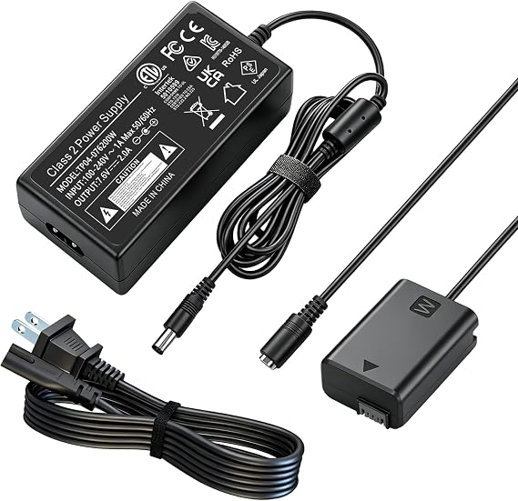 NP-FW50 Dummy Battery for Sony ZV-E10,A6400, AC-PW20 Continuous Power Adapter Kit, for Sony A6000 A6100 A6300 A6500 A5100 A7 II A7S II A7R II RX10 II IV Cameras