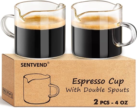 4 Oz Espresso Cups Set of 2 Double Spout with Handle Coffee Bar Accessories