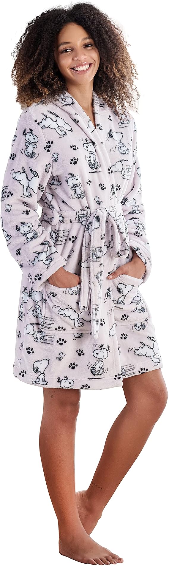 Berkshire Blanket Peanuts Snoopy VelvetLoft Soft Lightweight Women Robes, Short Hooded Robe with Pockets, Gifts for Women
