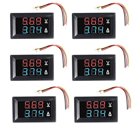 Alinan 6pcs Digital Voltmeter Ammeter DC 100V 10A Amp Voltage Current Volt Amp Meter Tester 3 Bits Dual LED Display Panel(Red-Blue) Amp Volt Multimeter 0.28" with Connect Wires