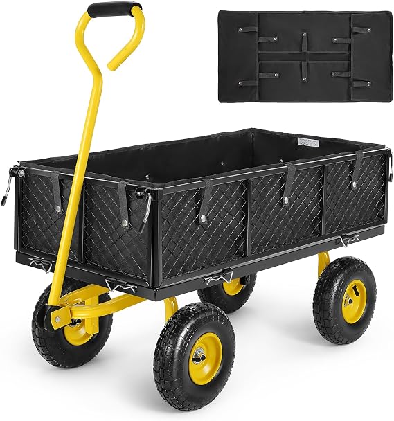 Homdox Steel Garden Cart 660 lbs Capacity Heavy Duty Garden Wagons (Yellow & Black with Waterproof Oxford Cloth)