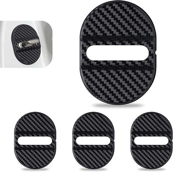 Car Door Latches Cover, Carbon Fiber Silicone Car Door Latch Covers, Automotive Door Lock Protection Decoration Accessories, Universal for Most Cars (Black)