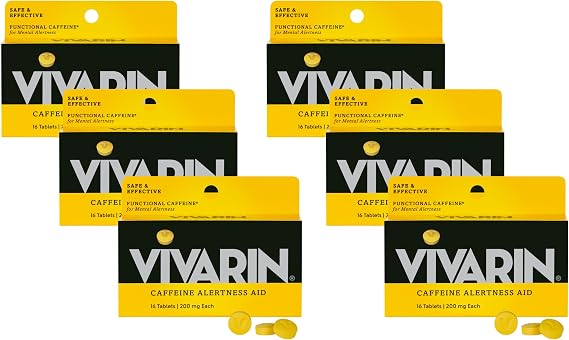Vivarin, Caffeine Pills 200mg Caffeine per Dose, Safely and Effectively Helps You Stay Awake, No Sugar, Calories or Hidden Ingredients, Energy Supplement, 16 Tablets, Pack of 6