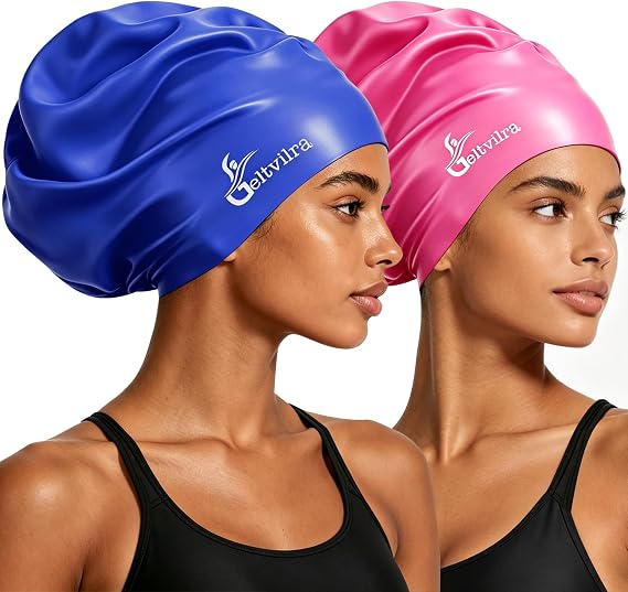 Extra Large Swim Cap for Braids and Dreadlocks Women Men Silicone Swimming Cap for Long Thick Curly Weaves Afro Hair Extensions