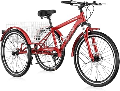 NAIZEA Adult Mountain Tricycle, 7 Speed Three Wheel Cruiser Bike, 27.5 Inch Adults Trikes with Shopping Basket, Exercise Mens Womens Tricycles, Multiple Colors