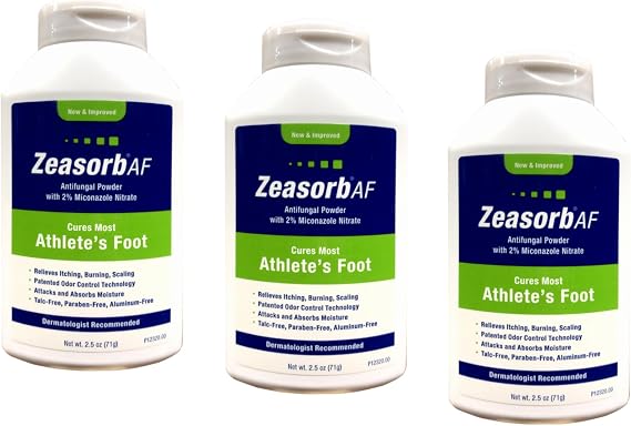 Zeasorb AF Antifungal Powder, 2.5 oz (71g) Cures Most Athlete's Foot, Relieves Itching, Burning, and Scaling (Pack of 3)