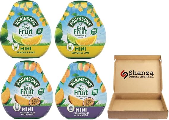 Robinsons Squash’d Mini Squash’d – 2 Flavour Pack – 2 x Lemon & Lime and 2x Mango & Passion Fruit – No Added Sugar – Real Fruit in Every Drop