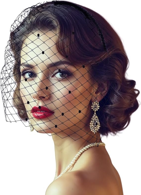 Black Mesh Veil Headband Birdcage Veil 1920s Headpiece for Women Bridal Wedding Tea Party Fascinator Veils
