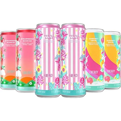New Alanni Energy Drink Assorted 6 Pack Cotton Candy, Strawberry Sunrise, Sherbet Swirl Flavors Sweet, Refreshing, Powerful Energy Boost Drinks, Zero Sugar, Low-Calorie, 12 fl oz Cans