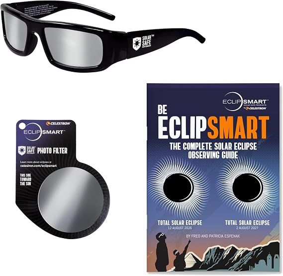 Celestron EclipSmart 3 Piece Solar Eclipse Observing & Imaging Kit. Include Glasses, camera filter and Eclipse Book