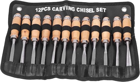 Wood Turning Chisel, 12Pcs 8in High Speed Steel Wood Chisel Sets, Grinder Wood Carving Chisels, Wood Chisel for Modeling, Carving, Cutting