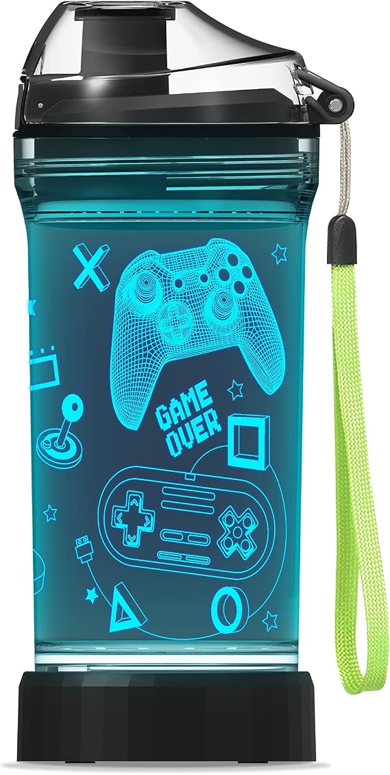 Lightzz Gamer Water Bottle, Fortnite Stuff Toy with 3D Glowing Light, Fortnite Gifts Back to School for Boys Gamers, Minecraft Cup for Holiday Camping Picnic, 14 Oz And Tritan BPA Free
