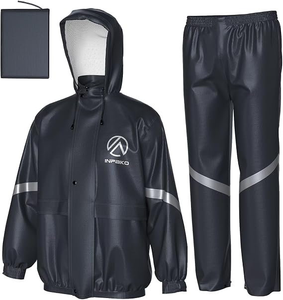 Waterproof Rain Suit for Men Women, Lightweight Packable Hooded Rain Suits, Breathable Reflective Motorcycle Rainwear