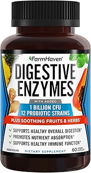 FarmHaven Digestive Enzymes with 18 Probiotics & Herbs | Papaya, Bromelain, Protease & More for Lactose Absorption & Better Digestion | Helps Bloating, Gas, Constipation | Vegetarian, 60 Capsules