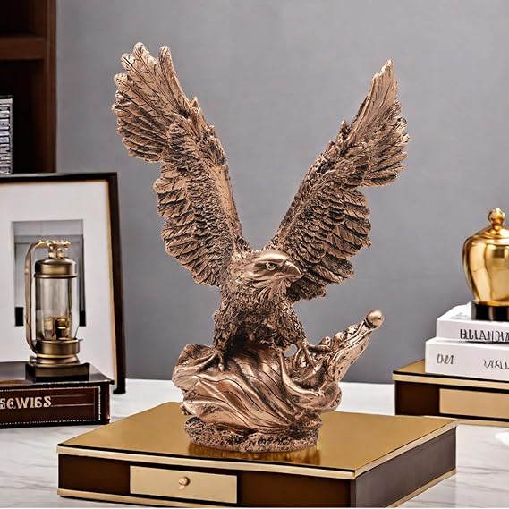 11.1 Inch Resin Eagle Figurine Statue Sculpture Standing on a Flag for Home Decor Office Living Room Decorative Decoration Collectible
