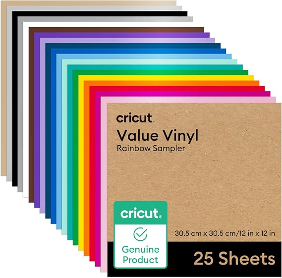 Cricut Value Permanent Vinyl, Rainbow Sampler, 12" x 12" 25 ct