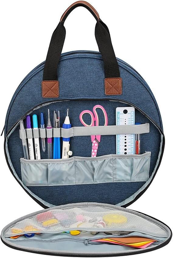 Knitting Bag Yarn Storage Tote, Large Crochet Organizer Bag, Yarn Storage Holder for Crocheting Knitter, Knitting Project Bag, Yarn Storage Bag (Blue)
