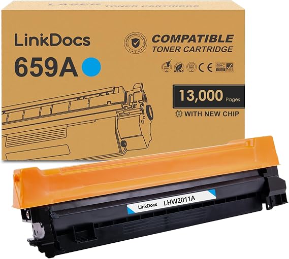 LinkDocs 659A Cyan Compatible Toner Cartridge (with New Chip) Replacement for HP 659A C W2011A Used with HP Color LaserJet Enterprise M856 M856dn Printers