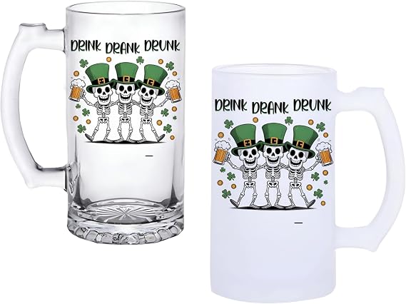 Ghostbastır Design İrlandalı İskeletler Bira Bardağı 500 cc Cam Buzlu veya Buzsuz Seçenekleriyle 0697