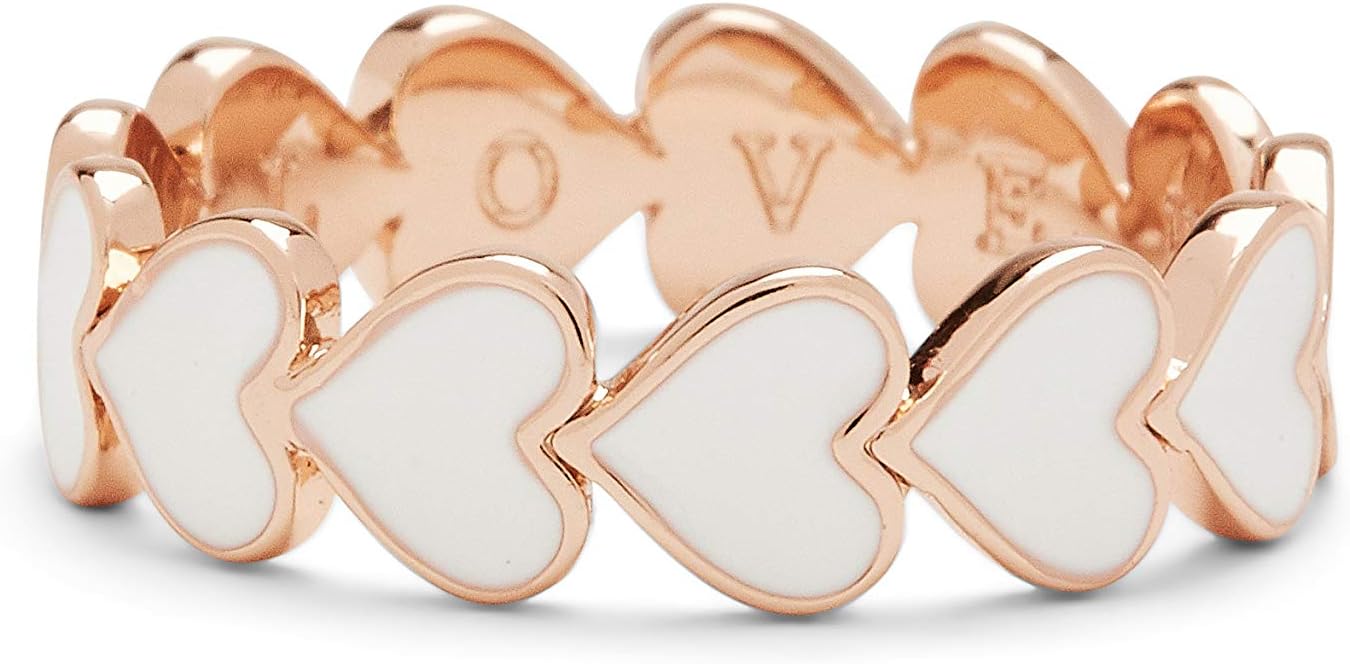 Pura Vida Rose Gold-Plated Love Hearts Enamel Stackable Ring - Brass Base, Stylish Design