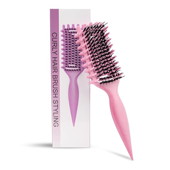 Curly Hair Brush Pink, Vented Curl Defining Brush for Effortlessly Detangling Shaping and Styling Women's Men's Curls on All Wet or Dry Hair Types, Reduces Frizz