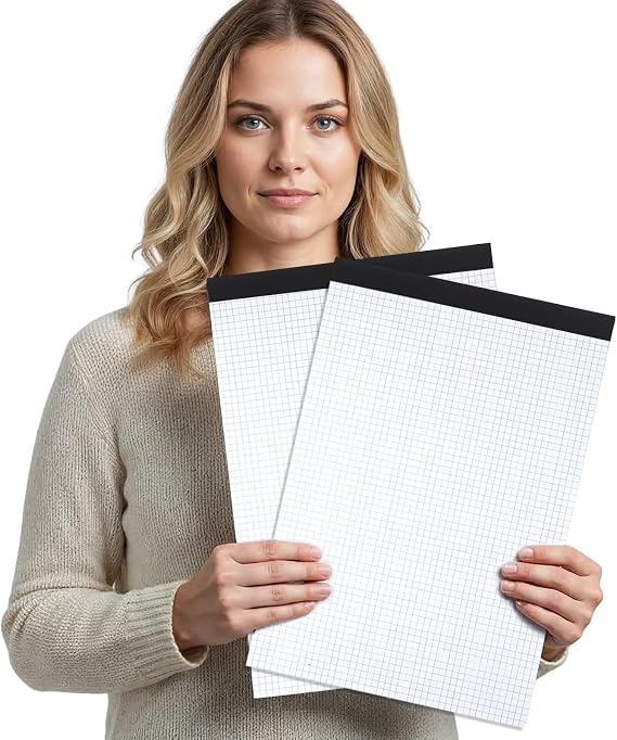 Thboxes 2 Pack Graph Paper Pads, 17 x 11.6 In, 4x4 Grid Notepads, 30 Sheets