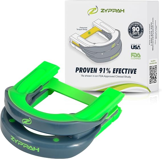 ZYPPAH Anti Snoring Mouth Guard Clinically Proven 91% Effective Snore Stopper with Patented Tongue Stabilization Strap - Custom Fit - FSA/HSA Approved Snoring Solution (Green)