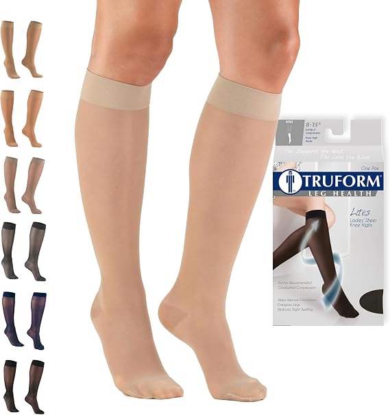 Truform Sheer Compression Stockings, 8-15 mmHg, Women's Knee High Length, 20 Denier