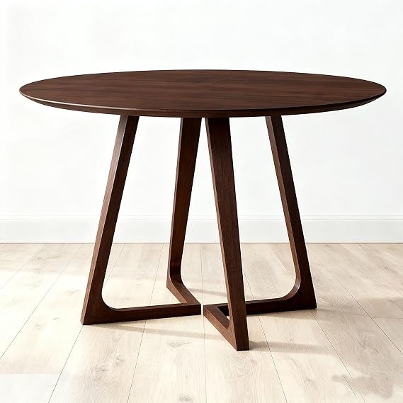 Mid Century Modern Dining Table,Round Solid Wood Kitchen & Dining Room Tables,Rustic Pedestal Table Small Leisure Coffee Table for Home Dining Room Living Room(Brown,60 * 60 * 60cm)