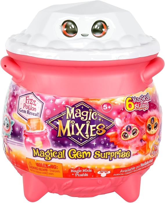 Magic Mixies Magical Gem Surprise Fire Magic Cauldron - Reveal a Non-Electronic Mixie Plushie and Magic Ring with a pop up reveal from the Fizzing Cauldron