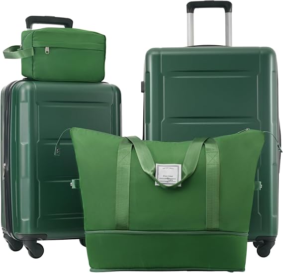 Flieks 2 Piece Luggage Set with Bags Expanable Spinner Wheels ABS Lightweight Suitcase with TSA Lock 20"+24", Green