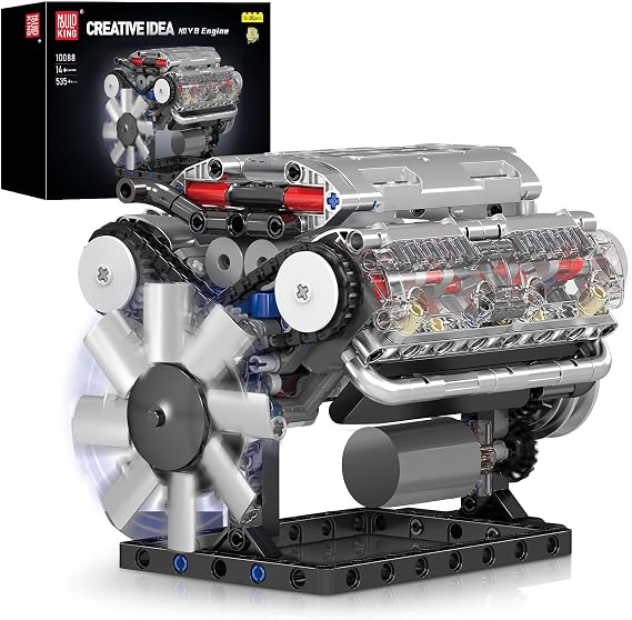 Mould King 10088 V8 Engine Model Kit - 535 Pcs to Build Your Own Mini Engine that Works, DIY STEM Mechanic Engineering Construction Set, Hobby Building Blocks Kit for Adults