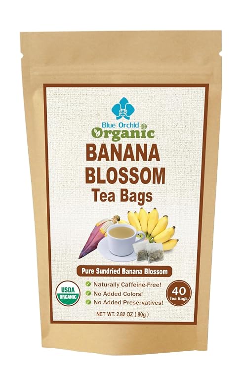 Banana Blossom Tea 40 Teabags - Organic Sun Dried Flowers in Natural Corn Fiber Sachets- Caffeine Free Herbal Drink